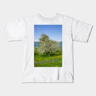 Flower meadow with fruit trees in spring, Bad Wiessee, Tegernsee Kids T-Shirt